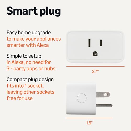 Basics Smart Plug, Works with Alexa Only, Voice Control, Remote APP Control, Schedule, Compact Design, Versatile, 2.4 GHz Wi-Fi, No Hub Required, 4-Pack, White