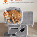 Feandrea Cat Tree, 59.5-Inch Tall Cat Tower, Plush Multi-Level Condo with 5 Scratching Posts, 2 Perches, 2 Caves, Hammock, 2 Pompoms, Light Gray UPCT192W01
