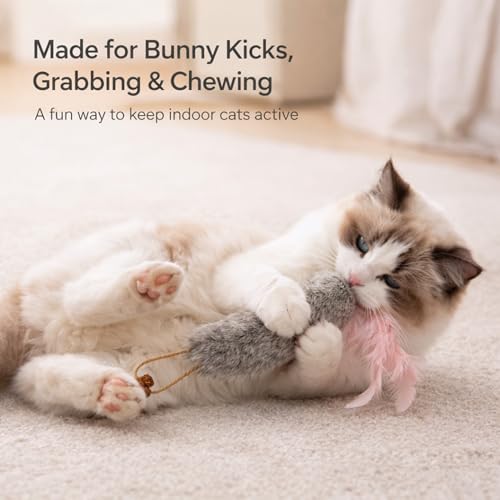 3 Pack Rabbit Fur Catnip Toys with Feathers – Interactive Carrot Cat Toys with Galls Fruit for Indoor Cats and Kittens