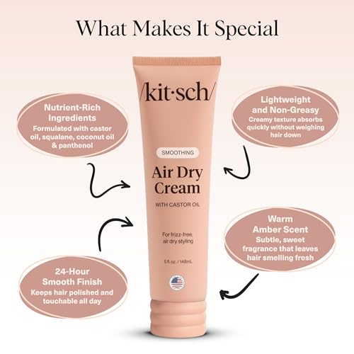 Kitsch Smoothing Air Dry Cream for Hair – Frizz Control Hair Care Product with Castor Oil & Coconut Oil – Weightless Styling Cream - Enhances Natural Texture Appearance | Ideal Gifts for Women – 5 oz
