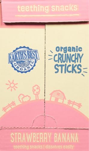 Earth's Best Organic Baby Food, Dissolvable Teething Snack for Babies 6 Months and Older, Strawberry Banana Crunchy Sticks, .56 oz Pack (Pack of 5)