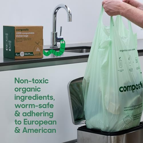 Compostic Compostable Trash Bags, 13 Gallon Tall Kitchen (100 Count) Bulk Pack — Extra Strong, Home Compostable, Plant-Based, Non-Toxic, Unscented Garbage Bags