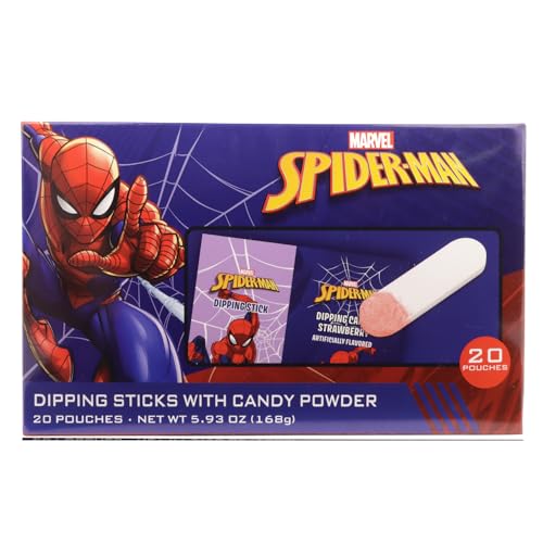 Spiderman Candy Dipping Sticks Strawberry Flavored Powder, Birthday Party Treats, 20 Pouches