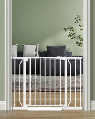 Baby Gate No Drilling, 29"-40" Dog Gate Indoor for Stairs & Doorways | Auto Close, Pressure Mounted Adjustable Pet Gate Indoor, Easy Walk Through Child Gate for Baby & Pet Stroller Friendly, White