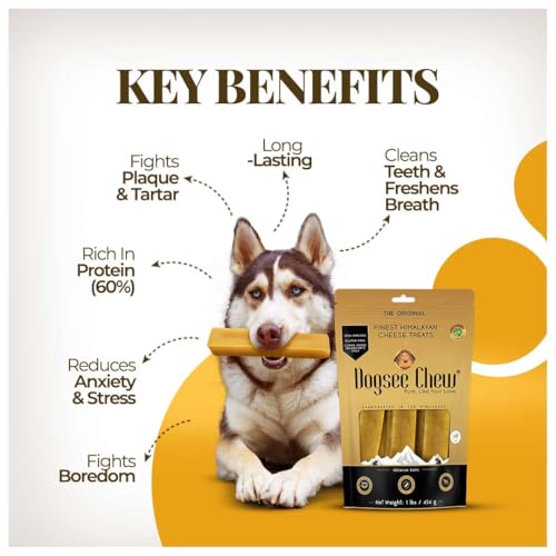 Dogsee Yak Cheese Himalayan Dog Chews 1lb (Medium - 6 Bars), 100% All Natural, 60% Protein, Dog Treats Medium Breed, Yak Chews Long Lasting for Aggressive Chewers, Raw Hide Free