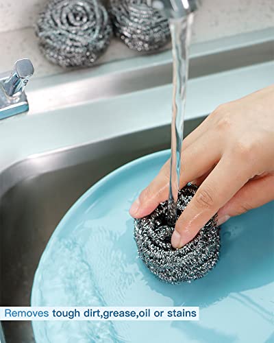 12Pcs Steel Wool Scrubber Pads for Cleaning Dishes, Pans, Pots, Ovens, Grills, Sinks - Stainless Steel Scrubbers for Kitchen, 12 Pack