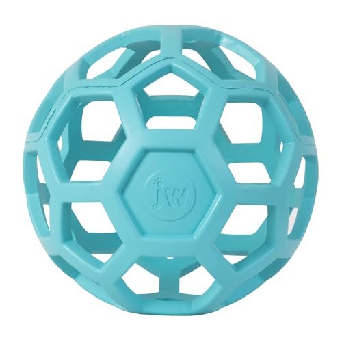 JW Pet HOL-ee Roller™, Dog Toy Puzzle Ball, Natural Rubber, Large (5.5” Inch Diameter), Blue