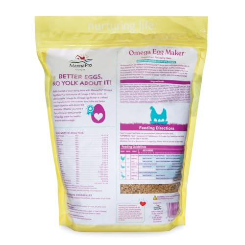 Manna Pro Omega Egg Maker, Chicken Feed Supplement for Laying Hens, Poultry Food with Omega-3 Fatty Acids, Digestion Support with Fortified Vitamins & Minerals, 5 lbs