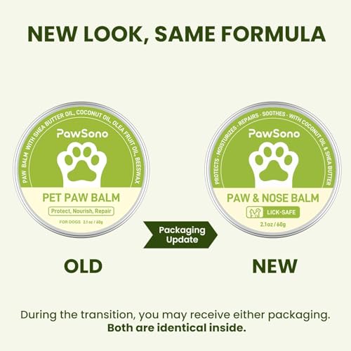 PawSono Lick-Safe Dog Paw & Nose Balm with Coconut Oil | All-Natural Moisturizer & Soother for Dry, Cracked Pads & Snout | Heat & Cold Pavement Protection Wax, Nose Butter for Bulldogs (2.1 oz / 60 g)