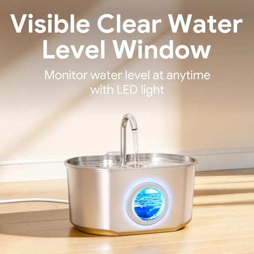 Cat Water Fountain Stainless Steel: 73oz/2.2L Cat Fountain for Drinking- Pet Water Fountain Inside - Automatic Dog Watering Dispenser Bowl - Pet Feeding & Watering Supplies