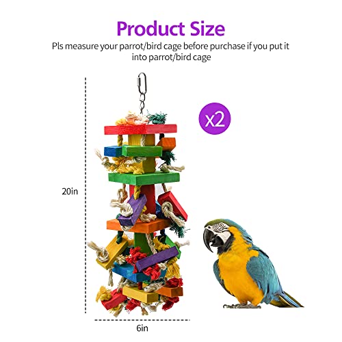 RUBY.Q 2 Pack Large Parrot Toy, 20in Bird Parrot Toy, Multicolored Natural Wooden Bird Chewing Toys for Large Macaws, African Grey and a Variety of  Parrots