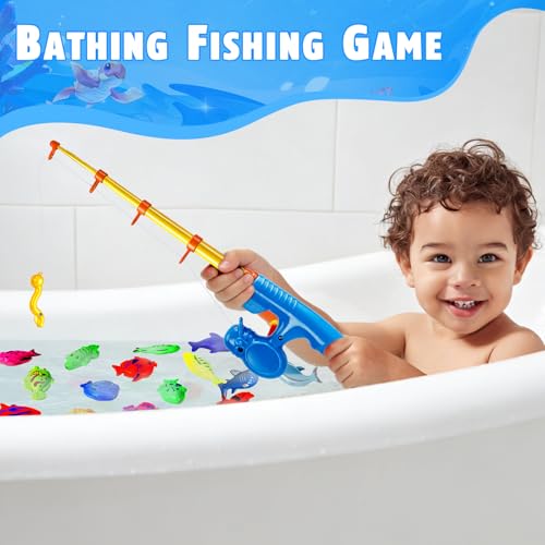 CozyBomB™ Magnetic Fishing Toys Game Set for Kids | Water Table Bathtub Kiddie Pool Party Pole Rod Net, Outdoor Plastic Floating Fish, Toddler Bath Color Ocean Sea Animals Birthday Gift Age 3-5 6 4-8
