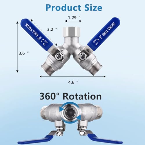 304 Stainless Steel Garden Hose Splitter 2 Way Heavy Duty, Full Flow Y Valve Water Hose Splitter With Long Handle, Lead-free，3/4" GHT Thread