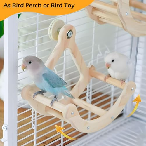 Bird Perch Toy, Interactive Rocking Parakeet Toys and Perches, Wooden Exercise Wheel Cockatiel Toys, Intelligence Puzzle Birds Enrichment Toy for Parrot, Bird Cage Accessories Perch for Budgies Conure