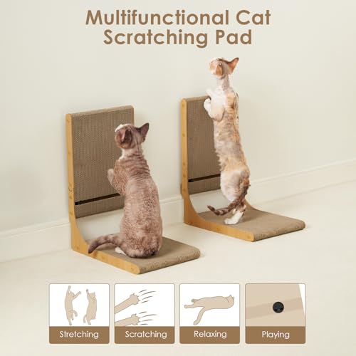 EHEYCIGA 2-Pack Cat Scratcher, 25.6 Inch L-Shaped Cardboard Scratch Pad for Indoor Cats, Vertical Cat Scratching Board with Ball Toy, Furniture Protector, Reversible Design for Double Life, Large