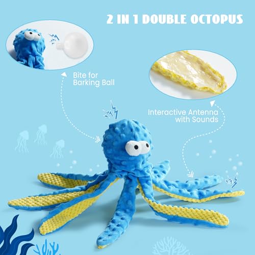 Nocciola 4 Packs Crinkle Squeaky Dog Toys for Aggressive Chewers, Tough Durable Stuffed Plush Rope Tug Puppy Chew Toy for Small Medium Large Breeds
