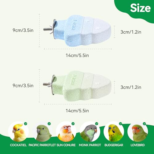2 Pack Bird Beak Grinding Stone, Parrot Perch for Cage Volcanic Rock Mineral Bird Perch, Parrot Cage Accessories for Parakeets Budgies Cockatiels, Lovebirds Small to Medium Birds