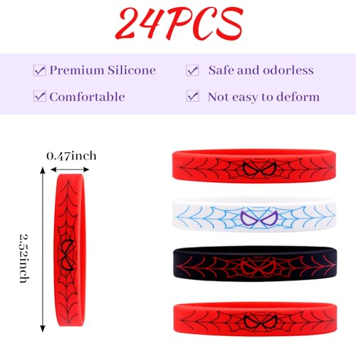 24Pcs Spider Silicone Wristbands Bracelets hero Spider Party Decorations Supplies for Spider Theme Boys Girl Birthday Party Favors