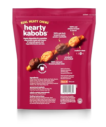 Hartz Oinkies Hearty Kabobs Rawhide‑Free Dog Treats, High‑Protein, Long‑Lasting Highly Digestible Chews Made with Real Chicken, Duck, Sweet Potato & Carrot, 18 Count