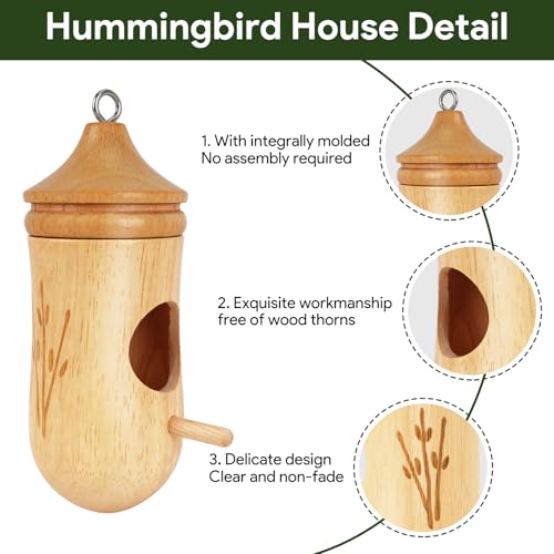 Hummingbird House, Small Hummingbird Houses for Outside | Wooden Bird House with Bow, String, Cute Gardening Gifts Home Decoration