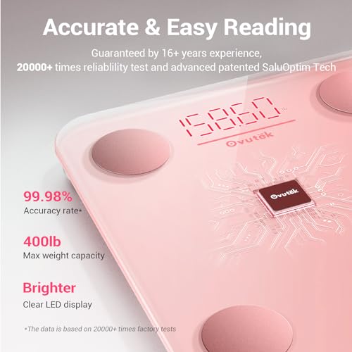 Ovutek Smart Scale for Body Weight, Digital Bathroom Scale BMI Weighing Body Fat Scale, Accurate Body Composition Scale Monitor for People's Health with Smartphone App, Compact Size, 400lb (Pink)