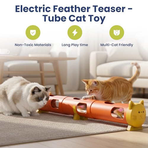 PAWSPIK Electric Feather Teaser Tube Cat Toy, Interactive Automatic Cat Toy for Indoor Cats, Smart Random Feather Play, Long Battery Life, Pet-Safe Materials (Large)