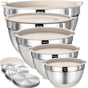 Umite Chef Mixing Bowls with Airtight Lids Set, 8PCS Stainless Steel Nesting Bowls with Grater Attachments, Non-Slip Bottoms, 5, 4, 3.5, 2, 1.5QT for Mixing & Serving