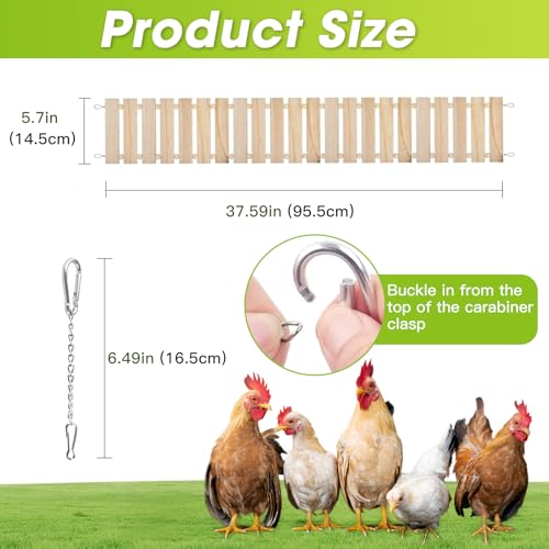 Jorewood Chicken Coop Toy Natural Wooden Chicken Swing & Bridge Toys Multi-Functional Poultry Perch with Wooden Beads (Safe for Chickens/Ducks)