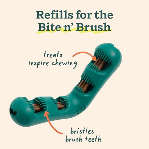 WOOF - Bite n' Brush Refills Treats for the Dog Toothbrush Toy - Scrub Plaque and Tartar from Your Dog's Teeth and Mouth - Dog Dental Sticks - 18 Refills - Chicken