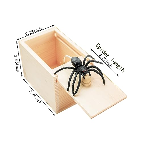 Winbar Rubber Spider Trick Box, Wooden Prank Toy for Adults and Children | Natural wood, rubber material, smooth texture, fun for parties and office pranks, reduce stress, safe and fun