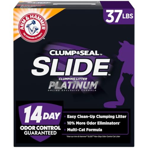 ARM & HAMMER Slide Platinum Easy Clean-Up Clumping Cat Litter, 37 Lbs | 24/7 Odor Control, Triple-Action Freshness, Non-Stick, Low Tracking, Multi-Cat Formula, Scented