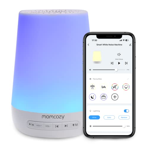 Baby Sound Machine, Momcozy White Noise Machine for Baby Sleeping with Night Light, Toddler Sleep Trainer 34 Soothing Sleep Sounds, Timer, App Remote Control, Personal Sleep Routine Alarm Clock(Blue)