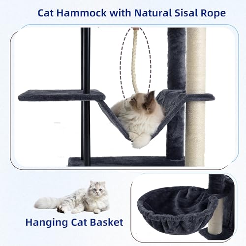 Gitelsnour Cat Tree, Cat Tower for Indoor Cats, 43.3 inch Cat Tree Tower with Sturdy Steel Tube, Hammock, Cat Condo for Small Cats and Kittens, Scratching Post, Smoky Gray GCT004SG
