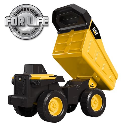 Cat Construction Toys, Real Steel Dump Truck – 12” Heavy Duty Steel Construction Toy with Realistic Working Dump Bed – Durable Vehicle for Indoor & Outdoor Play – Ages 3+