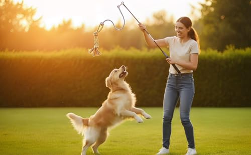 DIBBATU Flirt Pole for Dogs Interactive Dog Toys for Large Medium Small Dogs Chase and Tug of War, Dog Teaser Wand with Lure Chewing Toy for Outdoor Exercise & Training