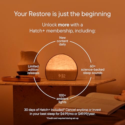 Hatch Restore 3 Sunrise Alarm Clock, Sound Machine, Smart Light (Putty) - White Noise, Screen-Free Sleep Routine