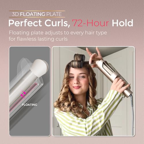 TYMO CurlPro Plus Automatic Rotating Curling Iron - Upgraded Long Barrel Curling Wand for Long Hair, Ceramic Hair Curler for Women, Anti-Scald, Tangle-Free, 600M Ionic, Dual Voltage, Gold, 1 Inch