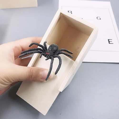 Winbar Rubber Spider Trick Box, Wooden Prank Toy for Adults and Children | Natural wood, rubber material, smooth texture, fun for parties and office pranks, reduce stress, safe and fun
