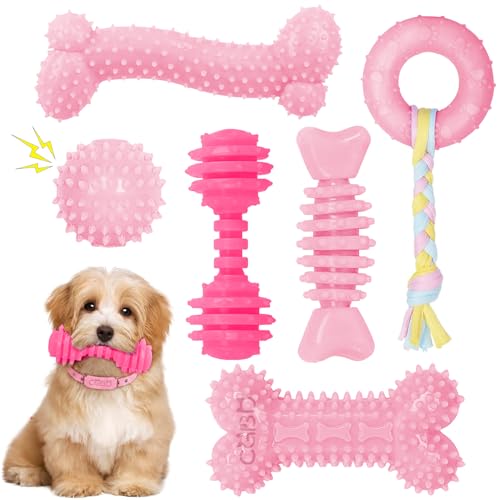 Puppy Toys, 6 Pack Dog Chew Toys for Puppy, Cute Pink Small Dog Toys, Puppy Teething Toys for Puppies, Soft Durable Interactive Chew Toy for Small Dogs