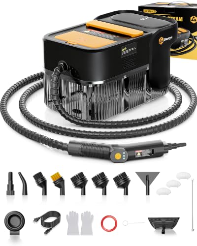 Gautye Steam Cleaner, 3 Level Adjustable Handle with 18 Accessories, Black | 10s Heat Up, 2.11 Quarts Tank, Handle Steam Cleaner for Home, Steamer for Cleaning for Kitchen, Grout, Dirt, Tile, Floor, Car