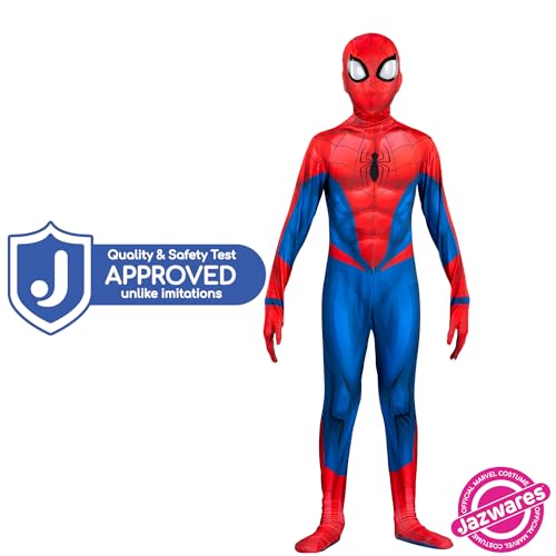 Marvel Spider-Man Official Youth Deluxe Zentai Costume - Deluxe Two-Way Stretch Spandex with Invisible Zippers and Wrist Openings for Added Convenience (M)