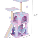 Rainbow Cute Cat Tree for Indoor Cat Tower with Scratching Post Modern Activity House Hammock Hanging Ball Condo with Board