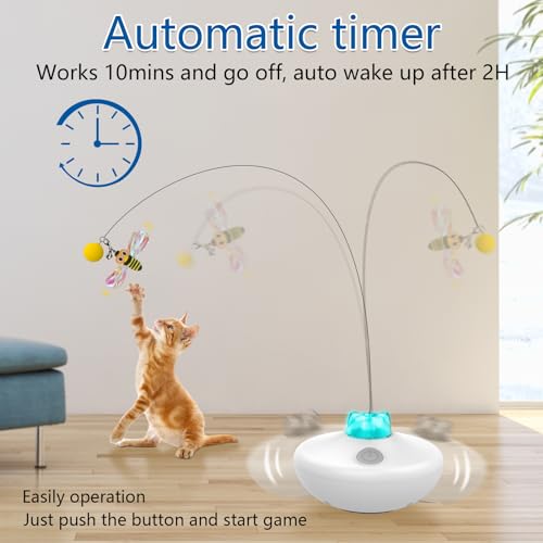 Oxawo Interactive Cat Toys Cat Exercise Tumbler, Rechargeable Cat Toys for Indoor Cats Spin Butterfly Game Teasing Kitty, Extra Long Feather Wand (P33 cat Toys)