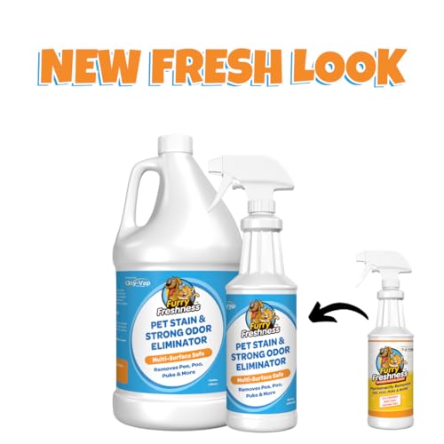 FurryFreshness Extra Strength Cat or Dog Pee Stain & Permanent Odor Remover + Smell Eliminator -Removes Stains From Pets & Kids Including Urine or Blood- Lifts Old Carpet Stains- (2 Pack)