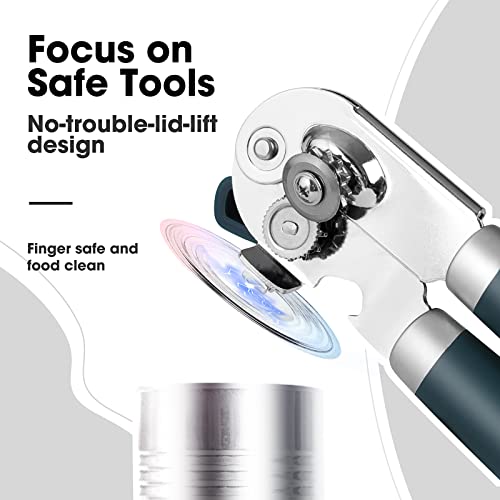 Beneno Heavy Duty Hand Can Opener Manual with Magnet, Durable Sharp Carbon Steel Blade Smooth Cutting, Big Effort-Saving Knob & Soft Grip Handle, Multifunctional Kitchen Tool with Bottle Opener, Green