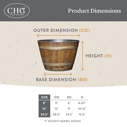 Whiskey Barrel Planter, Resin Garden Pot, 20.5" Kentucky Walnut | Wood Finish Flower Plant Pots, Indoor & Outdoor Planter, Weather-Resistant, Great for Patio, Home & Garden Decor Accent