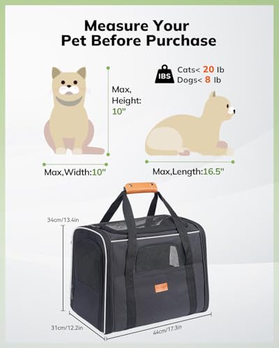 Morpilot Cat Carrier - Cat Carrier Soft for Medium or Large Cats up to 20lbs, with Dual-Sided Cushion, Secure Buckle and Foldable Bowl, Dog Carriers for Small Dogs - Pet Carrier (Dark Gray)