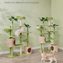 Feandrea Cat Tree, 68.1-Inch Tall Cat Tower, Multi-Level Plush Condo with Artificial Leaves, 3 Scratching Posts, 2 Pompoms with Bells, Grass Green and Camel Brown UPCT330C01