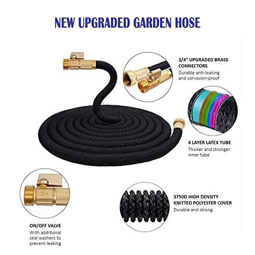 J&B XpandaHose 75ft Expandable Garden Hose – Ultra-Strong 3750D, 4-Layer Latex Core, Brass 3/4" Connectors, 10-Pattern Nozzle & Storage Bag – Lightweight, Kink-Reducing, Leak-Resistant