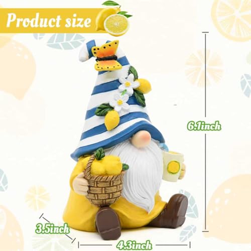 Lemon Decor Summer Garden Gnome Resin Figurines | Mediterranean Lemon Party Decoration for Home Kitchen Office Table Tiered Tray Summer Gnomes Gifts